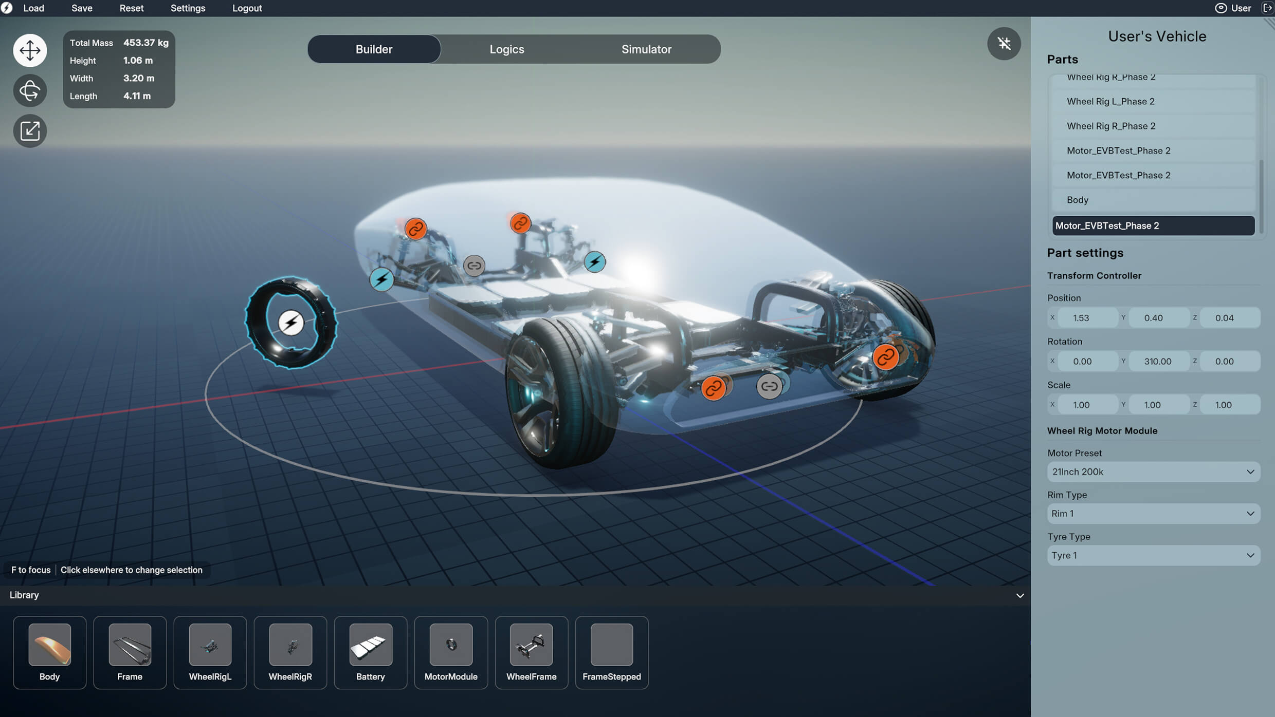 Donut OS Builder — EV chassis design interface
